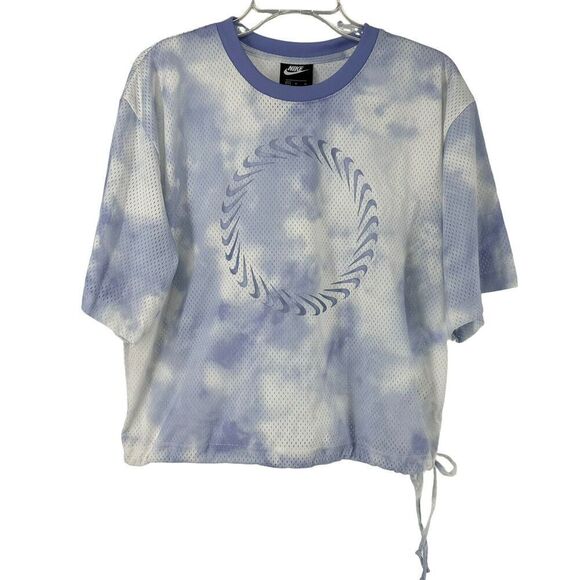 Nike Icon Clash Mesh Crop Top Purple Tie Dye Boxy Relaxed Size M Drawstring Hem - Picture 1 of 8